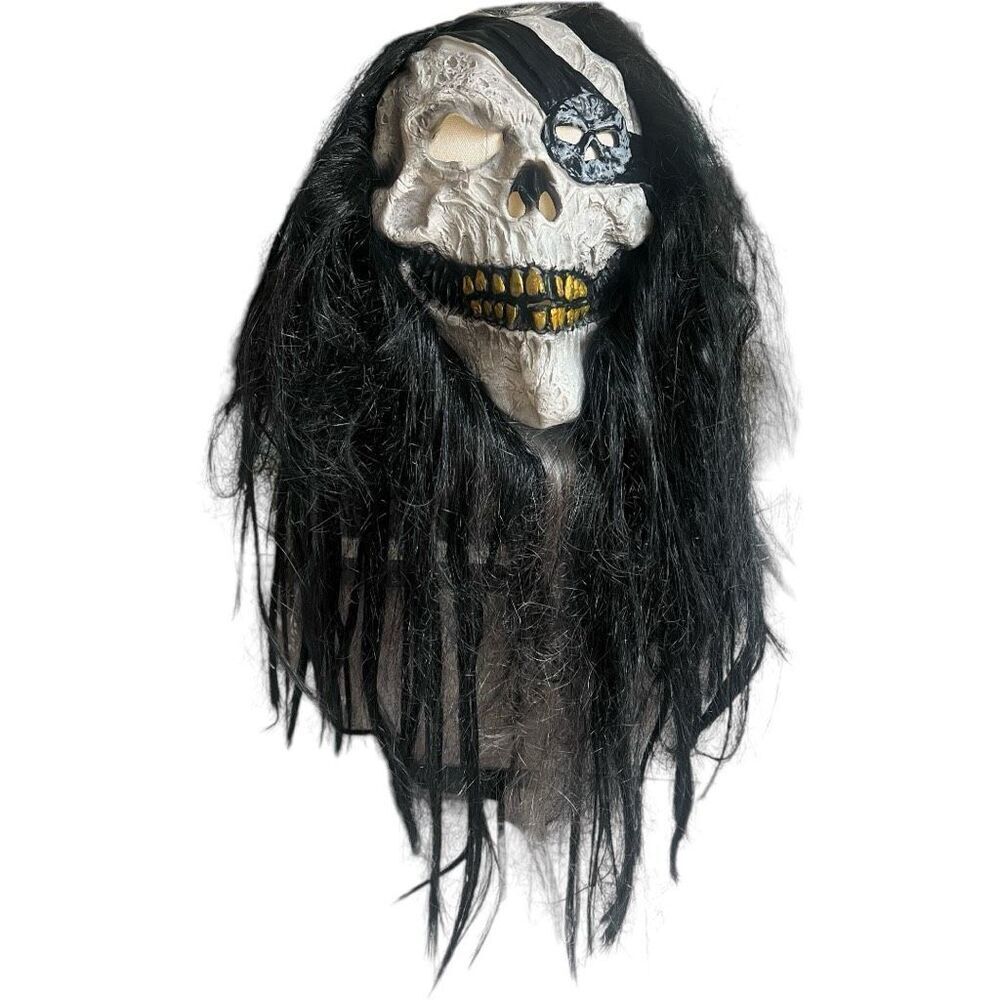 Brand New Adult Wicked Dreams Halloween Skull Scary Costume Mask w Wig Hair